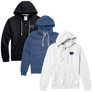 navy and white full zip hooded sweatshirts with pockets and embroidered Penn State Athletic Logos
